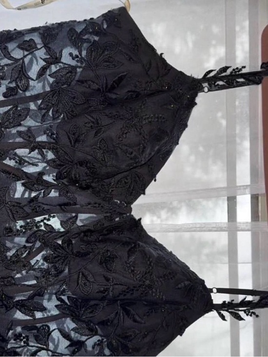 David's Bridal Black Lace Appliqué Tulle Gown - Picture 2 of 6